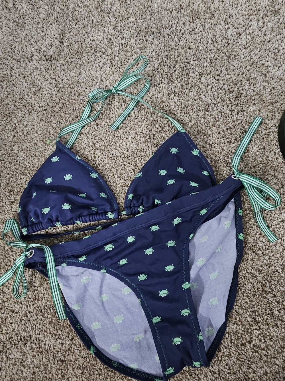 Jantzen Navy Bikini with Mint Frog Print and Mint Gingham Ties